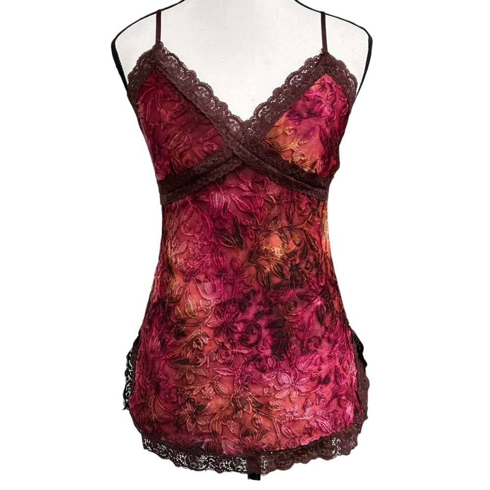 Vintage Y2K Meghan Noland Velvet Lace Cami Top Floral Burnout Whimsigoth Medium